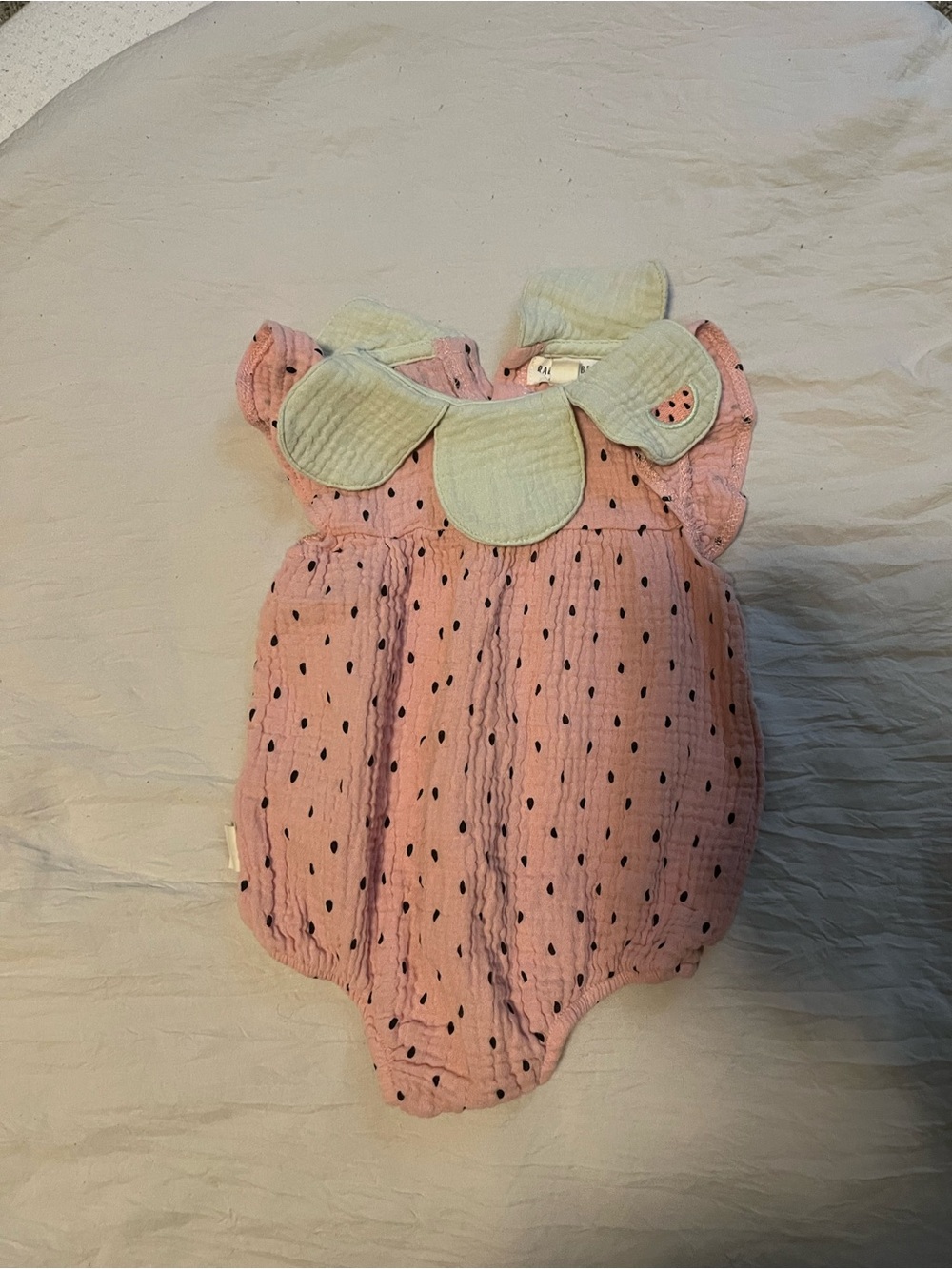 Pink Polka Baby One-Piece Bodysuit with Leaf Collar